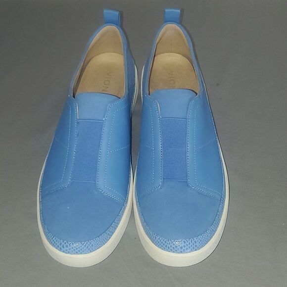 "Vionic Zinha Blue Leather Slip-On Sneakers Orthotic Support Comfort Size 10" - Picture 1 of 9